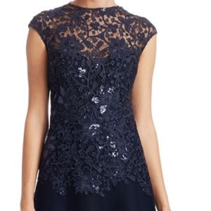 Teri Jon Embroidered Navy Ball Gown